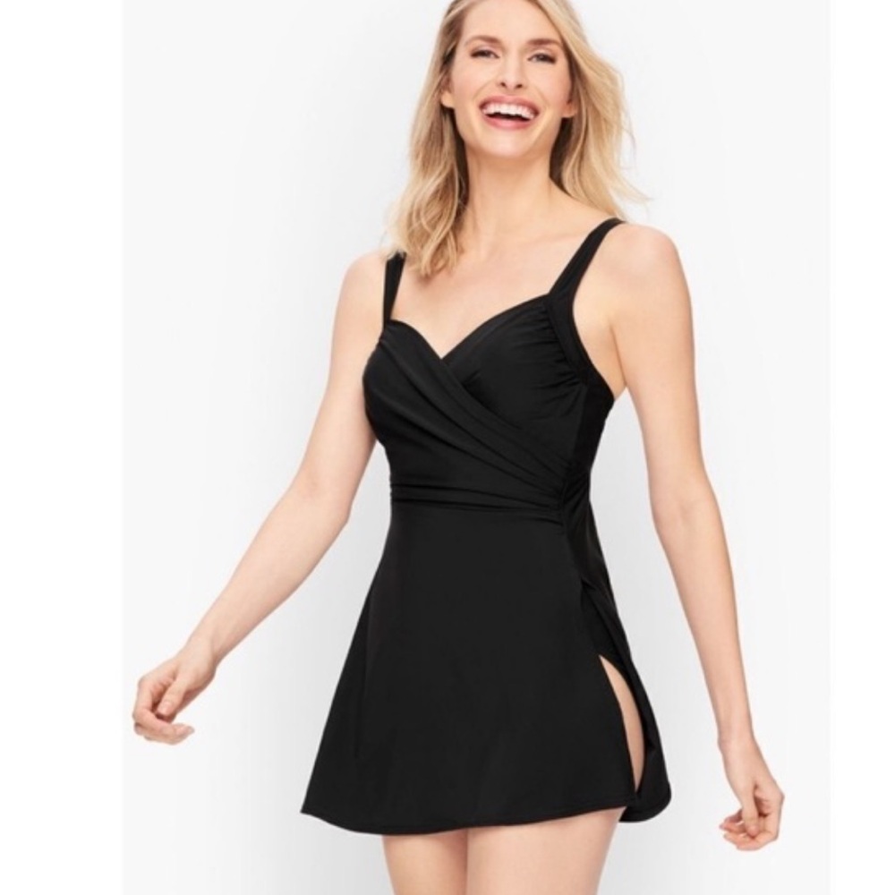 Dreamsuit Black Swimdress Side Slit One Piece Tummy Control Built-In Briefs 8